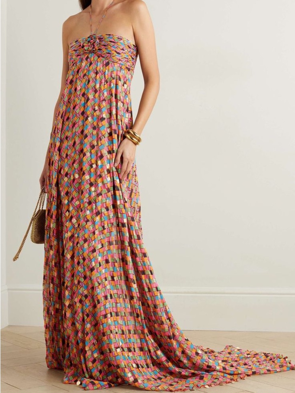NWT - RIXO Samira Klimt Stamp Foil Dahlia Halterneck Maxi Dress (XL)